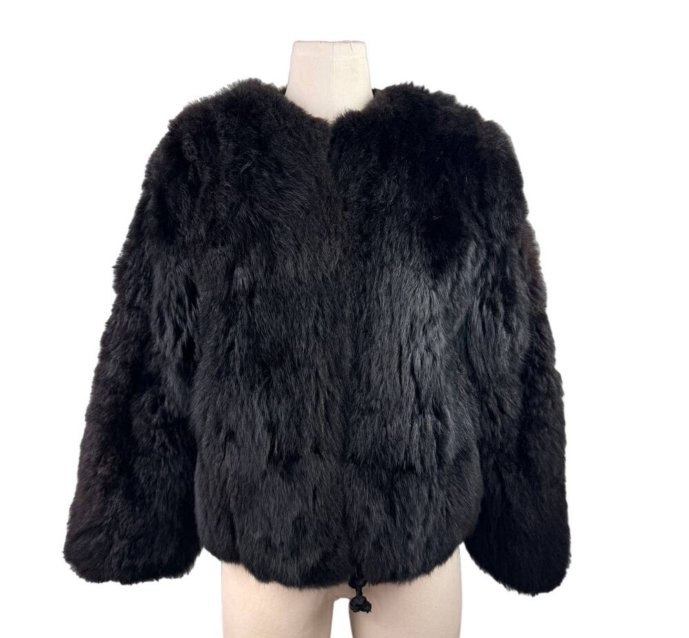 Vintage HOPPER Fur Saint Louis Black Winter Mink Jacket Fur Long Sleeve Button